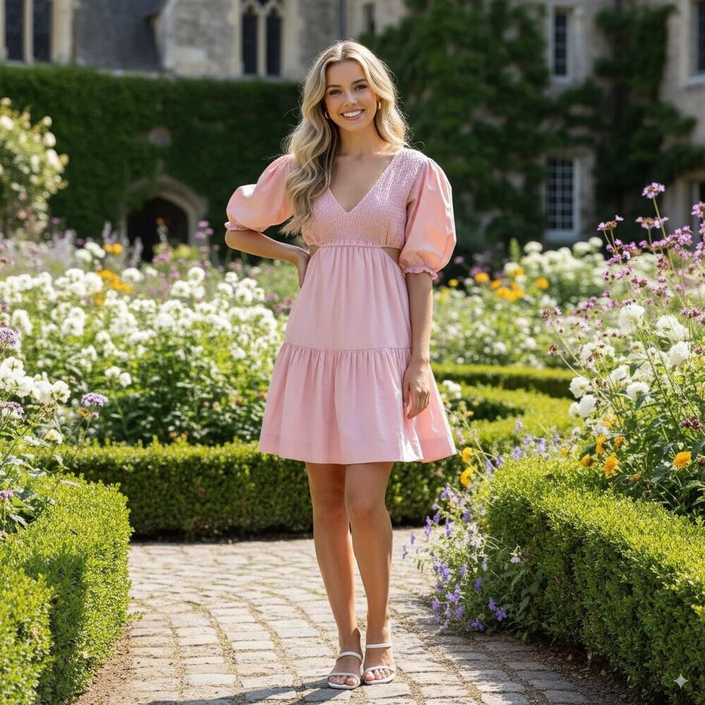 Lusana Brooke Cotton Mini Dress in Cameo Pink NWT Women Dress Size Small